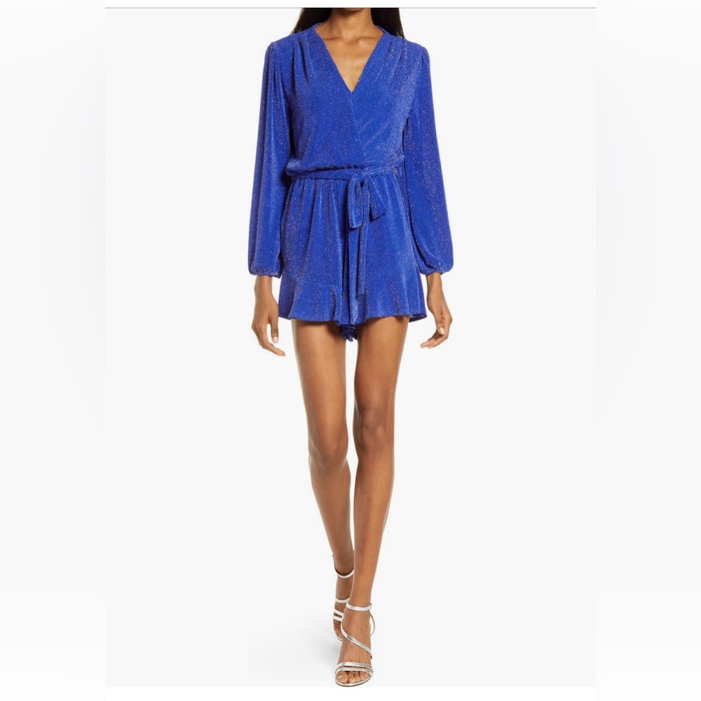 Blue Sparkly Romper - Fraiche by J - Metallic Long Sleeve Knit Romper - Small